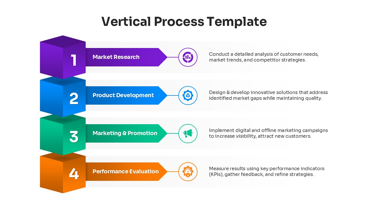 Clean vertical workflow chart with editable text fields and bright colors for PowerPoint and Google Slides