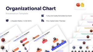 Organizational chart presentation slide with photo placeholders for team members.
