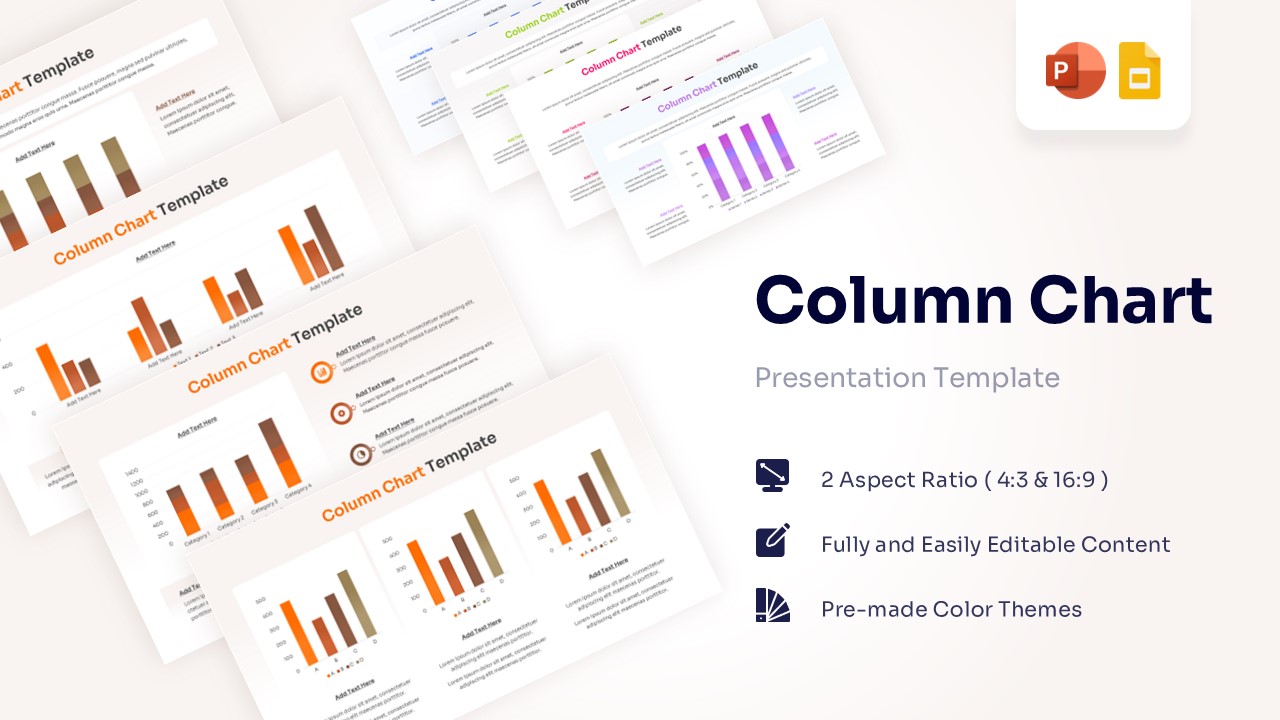 Featured image showing a collection of professional column chart and bar graph slide templates in orange and brown tones