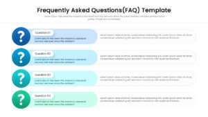Vertical Q&A list layout with blue and green speech bubbles