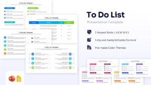 Collection of To Do List presentation slides featuring checklists, tables, and priority blocks in blue and green themes.