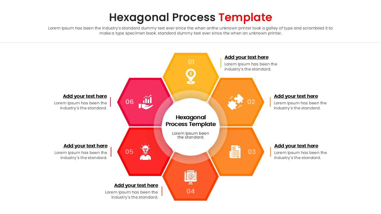 Honeycomb style workflow chart for PowerPoint with business icons