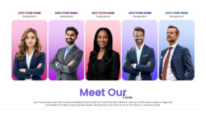 Employee profile slide design featuring diverse team members