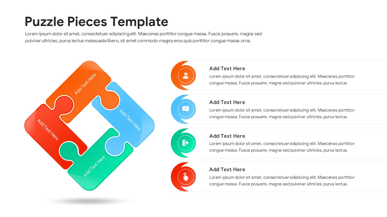 A stack of puzzle-themed slides showing different color variations and layout options