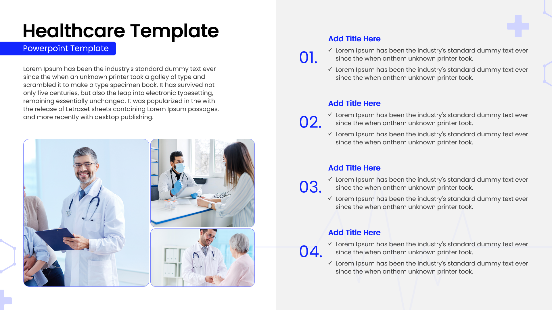 Medical team profile slide with circular photo placeholders and professional bio sections for doctors.
