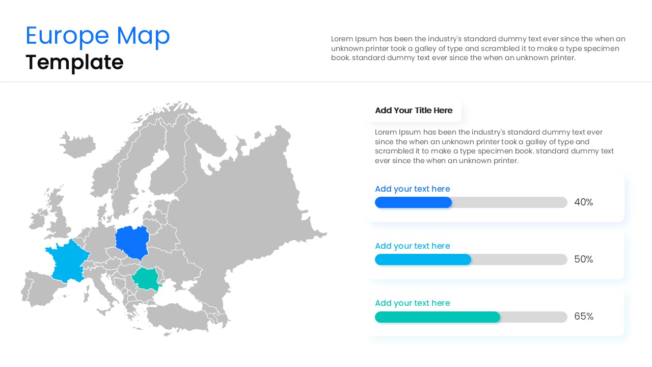 Infographic layout of a European continent map featuring percentage indicators and regional status markers