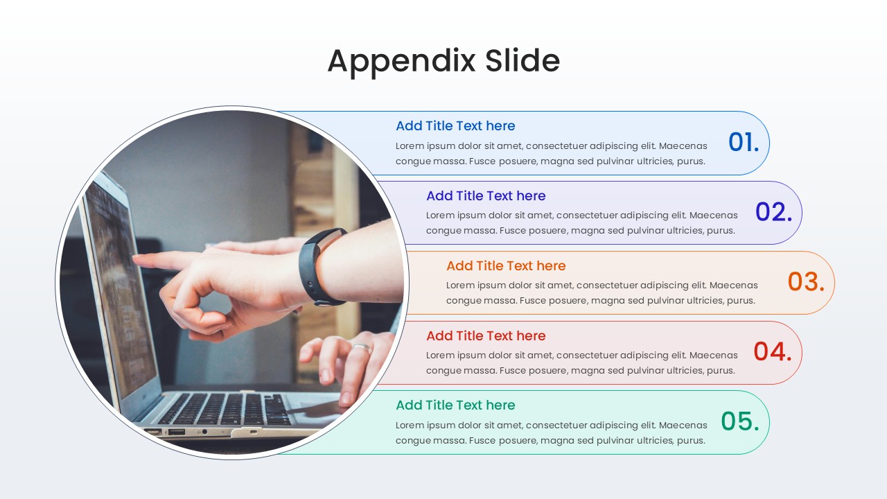 Clean vertical list infographic with four rounded rows in blue, green, yellow, and red for backup data notes.