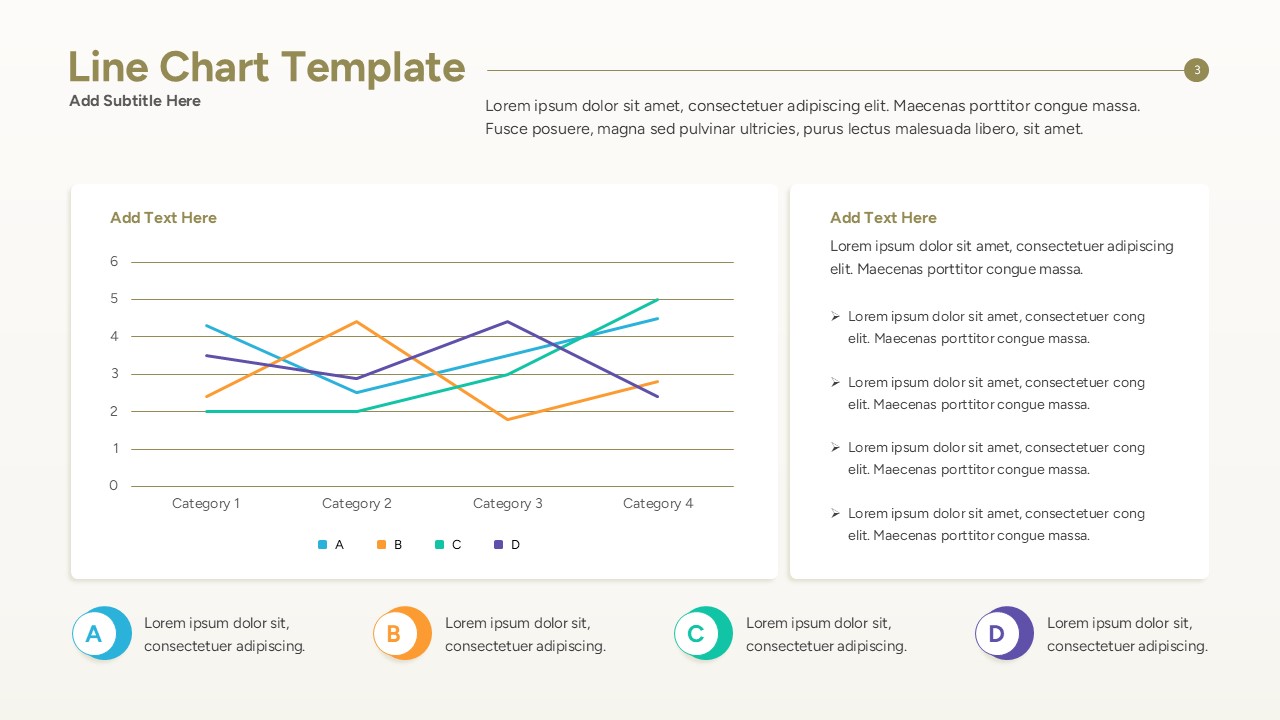 Professional line chart PowerPoint slide with four color-coded lines and a side panel for descriptive bullet points