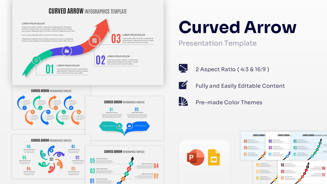 curved arrow powerpoint template and google slides