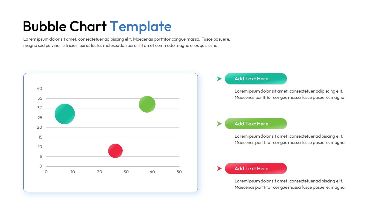 A clean bubble chart slide with three colorful circles and detailed text descriptions on the right side.