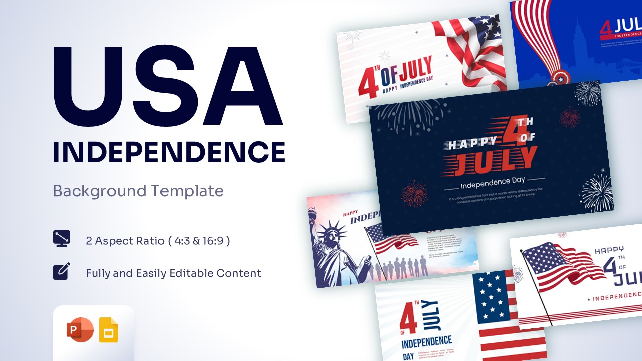 Collage layout showcasing multiple variations of a celebrating 4th of July poster template presentation deck.