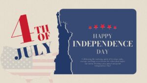 Dark blue background panel with Statue of Liberty silhouette and 4th of July text on cream backdrop.
