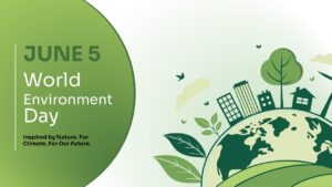 Bright sunny landscape graphic featuring green hills, a large tree, and Earth positioned on the left.