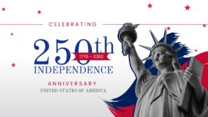 Celebrating 250th independence anniversary slide with high-resolution Statue of Liberty.
