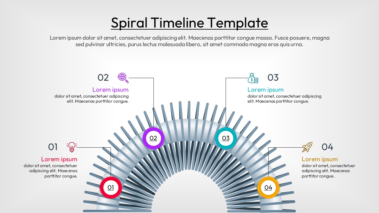 Circular spiral milestone infographic displaying four checkpoints with icons and descriptions