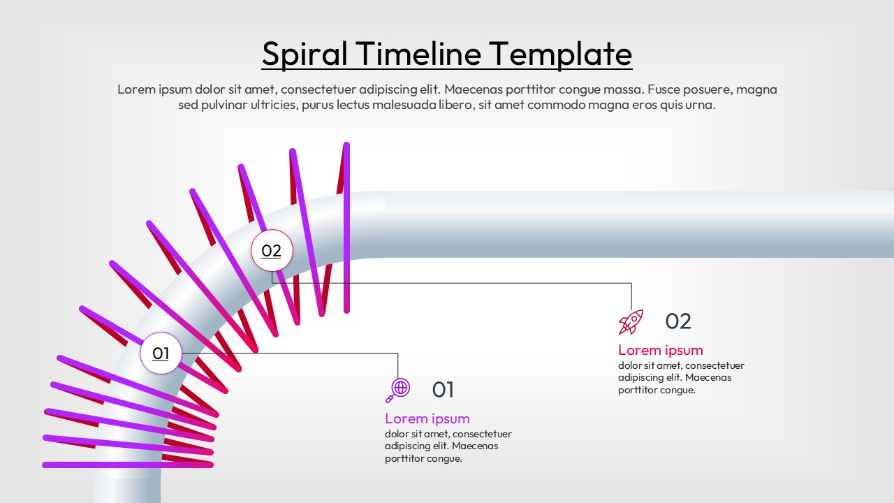 Curved spiral timeline infographic displaying milestone markers with detailed callout sections