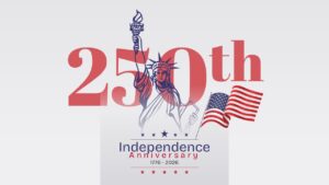 Line art of Statue of Liberty with a red 250th Anniversary logo