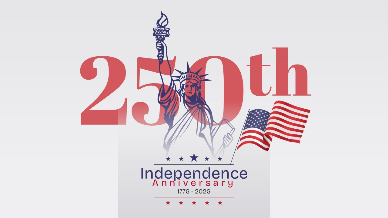 Line art of Statue of Liberty with a red 250th Anniversary logo