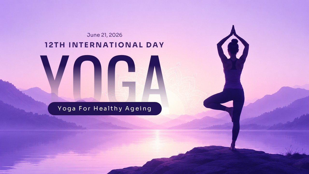 A woman performing a tree pose on a rock overlooking a lake during a purple mountain sunrise.