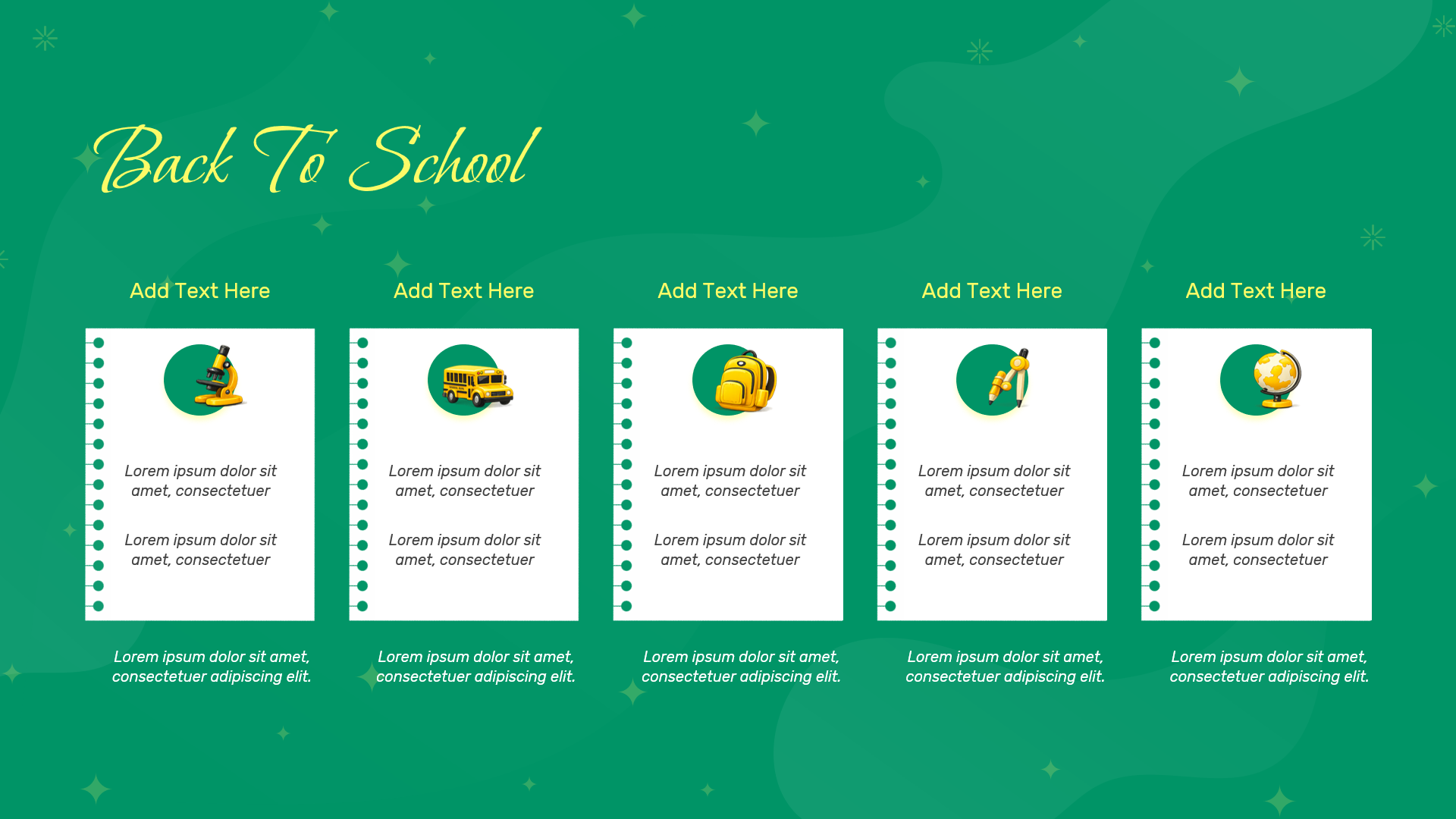 school activity planning slide with educational icons and classroom presentation layout