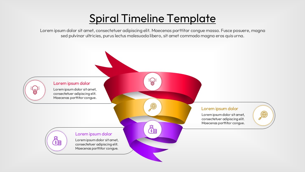 Funnel-shaped spiral infographic highlighting multiple business process stages and priorities
