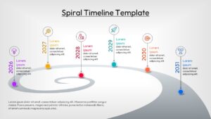 Spiral growth timeline featuring yearly milestones, icons, and chronological business progression