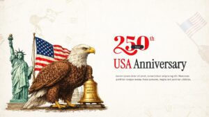 Parchment-style slide with eagle, Liberty Bell, and Statue of Liberty