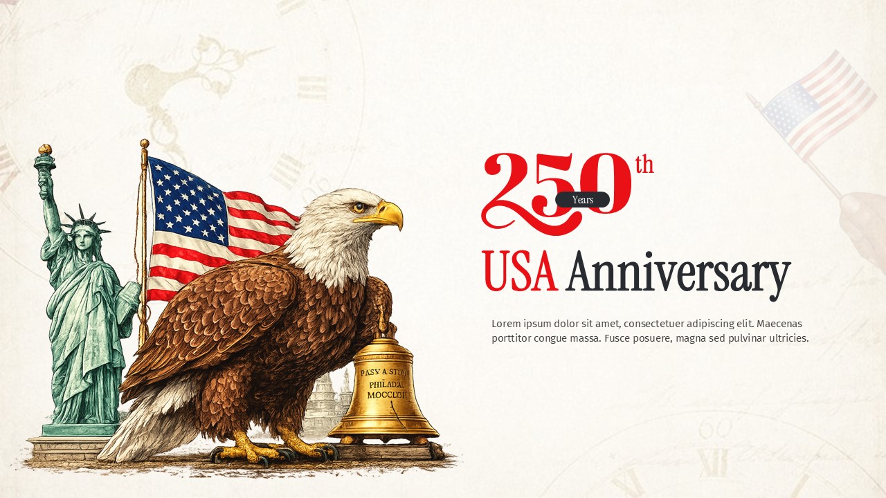 Parchment-style slide with eagle, Liberty Bell, and Statue of Liberty