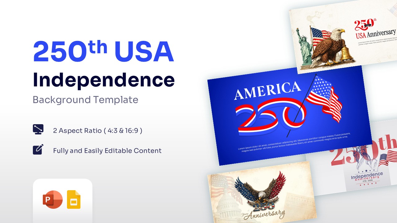 Cover slide for 250th USA Independence template featuring eagle and flags