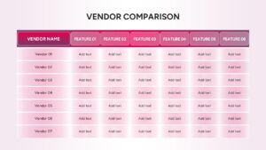 Vendor comparison matrix with multiple vendors and feature columns for side-by-side evaluation.
