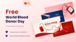 Composite display of four distinct slide layouts for blood donation awareness.