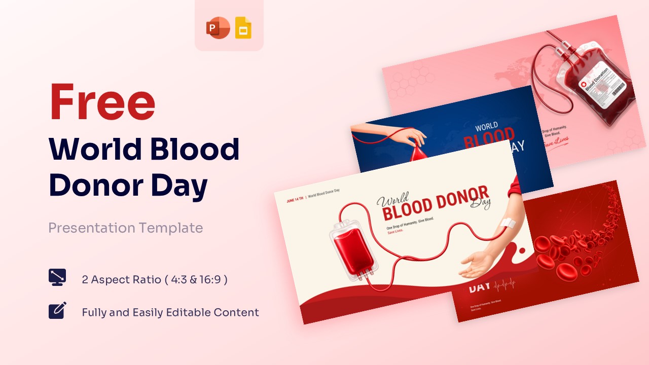 Composite display of four distinct slide layouts for blood donation awareness.