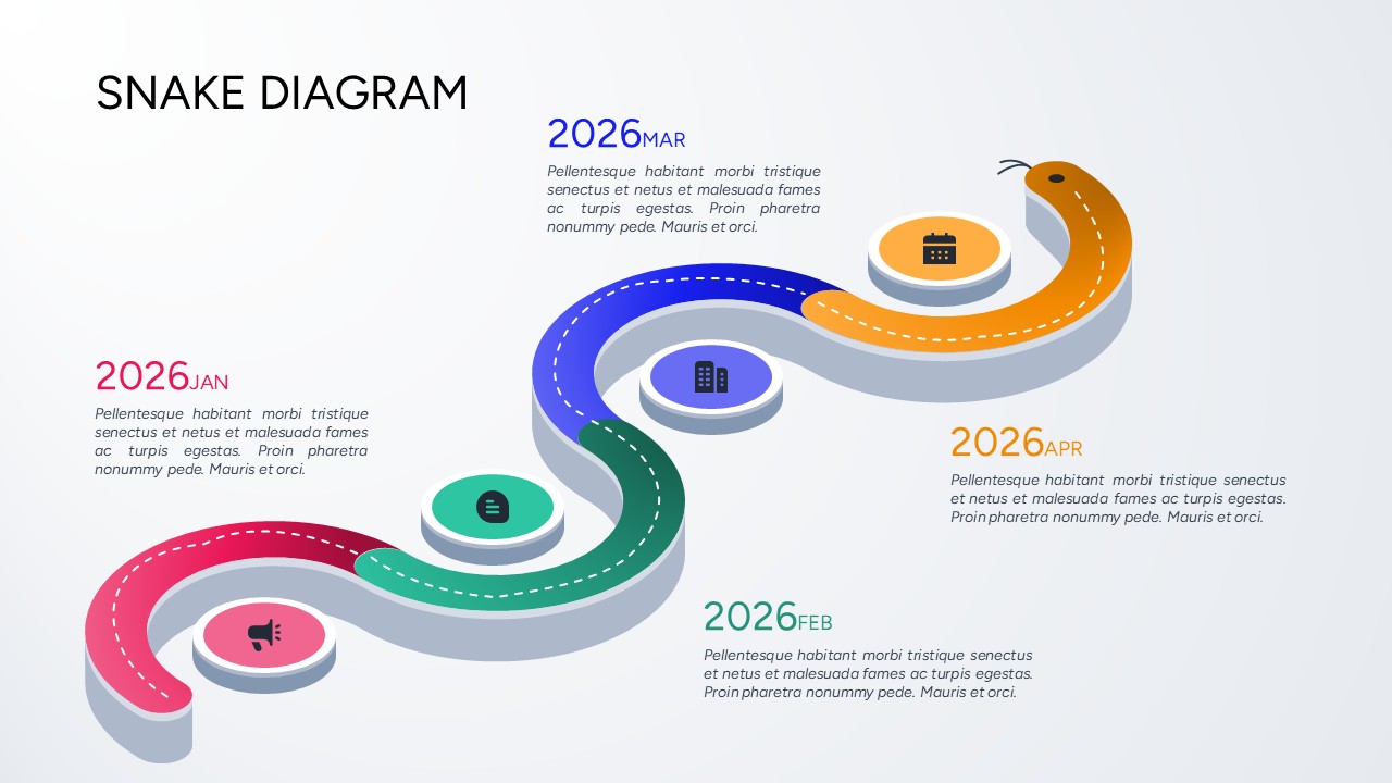 3D isometric snake process diagram template depicting a continuous timeline journey.