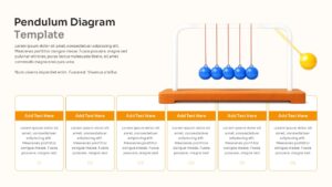 Newton cradle graphic with blue spheres and six orange linear step text boxes.